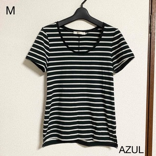 AZUL basic・ボーダー (ブラック) Tシャツ (M)