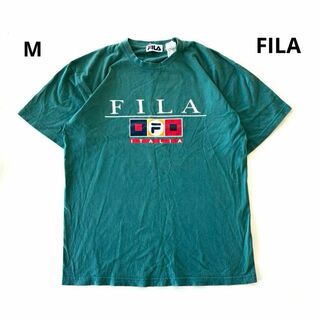 90s FILA フィラ スクエア 半袖 Tシャツ 古着 プリント ロゴ M(Tシャツ/カットソー(半袖/袖なし))