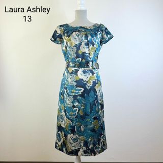 LAURA ASHLEY - ローラアシュレイ ワンピース花柄サテン生地