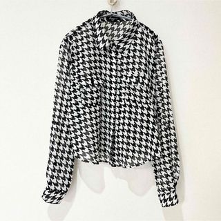 【超美品】Forever21 シャツ 千鳥柄 黒 L フォーマル オフィス