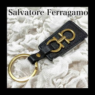 サルヴァトーレフェラガモ(Salvatore Ferragamo)の極美品　フェラガモ　キーリング　キーホルダー　ガンチーニ　ダブル　レザー　黒　金(キーホルダー)