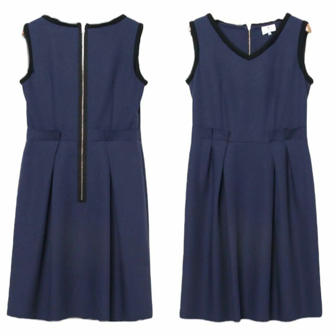 新品 LANVIN en Bleu コサージュ付き ワンピース 大人綺麗め 38 新品 LANVIN en Bleu コサージュ付き ワンピース 大人綺麗め 38