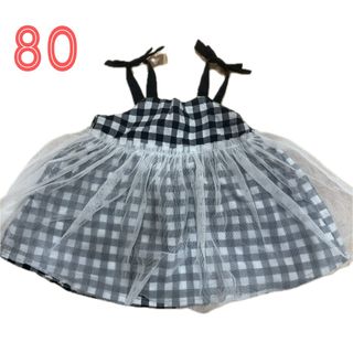 ワンピース　ギンガムチェック　チュール　トップス　ベビー　80  女の子　夏服(ワンピース)