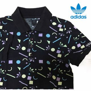 アディダス(adidas)のアディダス adidas ポロシャツ　総柄　半袖　STAN SMITH ブラック(ポロシャツ)