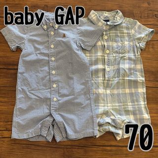 ベビーギャップ(babyGAP)のbaby GAP ベビー カバーオール 70サイズ 2枚セット チェック 半袖(カバーオール)