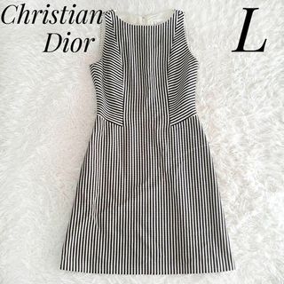 Christian Dior - クリスチャンディオール 美品✨ボーダー柄切り替えノースリーブワンピース L