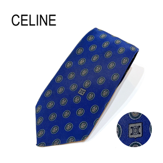 celine - CELINE セリーヌ　ネクタイ　ネイビー　紺色　総柄　ブランドロゴ　