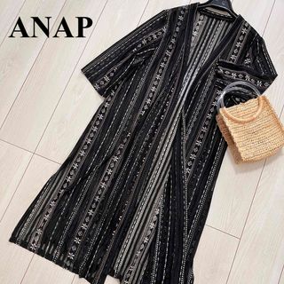 アナップ(ANAP)のANAP 美品　薄手　ロングカーディガン　ガウン　メッシュ　レース　総柄(カーディガン)