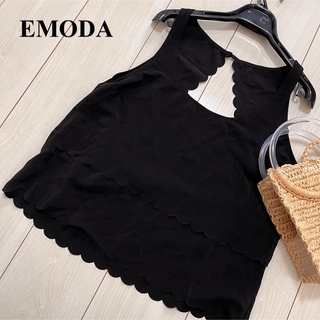 EMODA - EMODA 美品　背中開き　スカラップ　トップス　ブラック　キャミ　タンクトップ