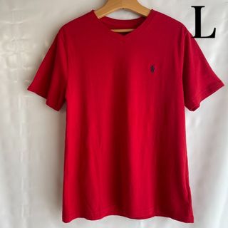 POLO RALPH LAUREN - 【美品】ポロ ラルフローレンTシャツ Ｖネック ロゴ 赤 綿100% M〜Ｌ