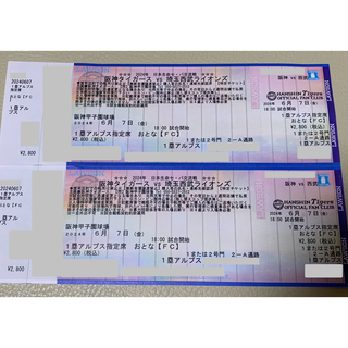 阪神タイガース - 阪神タイガース　西武戦　6月7日甲子園チケット