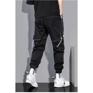 【新品】ジョガーパンツ　サイドプリント　ブラック　裾絞り　XL　韓国　メンズ(ワークパンツ/カーゴパンツ)