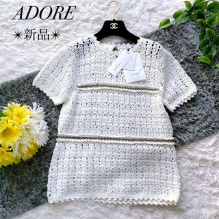 ADORE - 新品タグ付き✨ADORE アドーア　かぎ編みナイロンニット　伸縮性　白　38 M