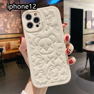 iphone12ケース 熊　TPU　カーバー　ホワイト3(iPhoneケース)
