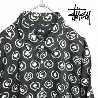 STUSSY - 【希少】STUSSY 総柄 ロゴ 8ボール シャネルロゴ 長袖 シャツ 黒 S