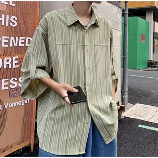 【残りわずか！】メンズ　XL シャツ　ビックシルエット　ロールアップ　ストライプ(シャツ)