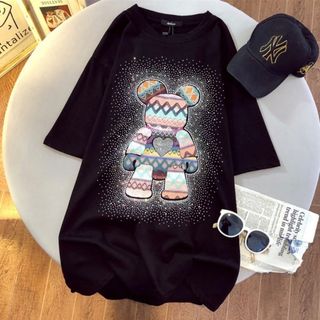 【かわいい】ＸＬ　人気　オーバーサイズ　レディース　半袖　夏　ビックロゴ　黒(Tシャツ(半袖/袖なし))