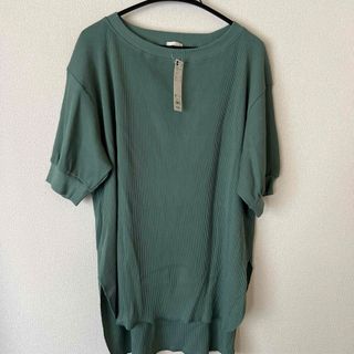ジーユー(GU)の新品タグ付●GU ワッフルオーバーサイズT  XL グリーン(Tシャツ(半袖/袖なし))
