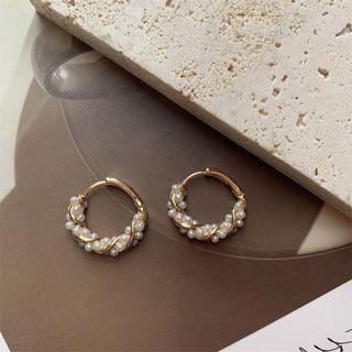 残り数点♡　S925　レディース　ピアス　フープ　リング　ゴールド　パール(ピアス)