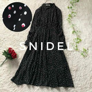 スナイデル(SNIDEL)のSNIDEL　スナイデル　長袖シャツワンピース　ドット　ウエストマーク　美品　0(ひざ丈ワンピース)