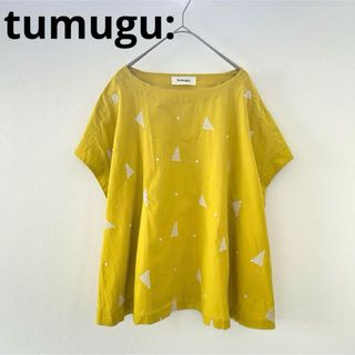 ツムグ(tumugu)の【ツムグ tumugu】刺繍トップス　マスタード　半袖　大きめ　ドット幾何学模様(シャツ/ブラウス(半袖/袖なし))