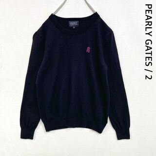 パーリーゲイツ　レディース　ロゴ刺繍　ウール　長袖　ニット　セーター　2サイズ