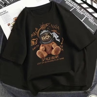 Tシャツ くま 宇宙飛行士 カジュアル ユニセックス ブラック 黒 XL(Tシャツ/カットソー(半袖/袖なし))
