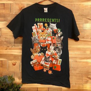 ★海外古着★  DEC.25 th  コットン　S  アニマル　ねこ(Tシャツ/カットソー(半袖/袖なし))