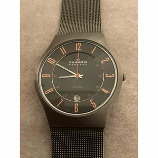 SKAGEN - 値下げ 稼働★SKAGEN チタン QZ デイト 黒文字盤 メンズ腕時計