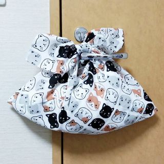 あずま袋〈ねこねこ　黒〉エコバッグ、バッグインバッグ　ハンドメイド(エコバッグ)