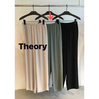 セオリー(theory)のTheory  ワイドプルオンパンツ カーキ系 セオリー　ウエストゴム　汚れあり(カジュアルパンツ)