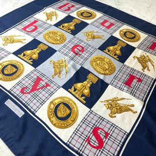 バーバリー(BURBERRY)の希少 バーバリーズ シルク  大判 スカーフ ノバチェック ヴィンテージ 紺 金(バンダナ/スカーフ)