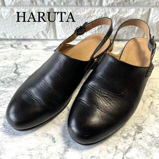 ハルタ(HARUTA)の美品 HARUTA スリングバックサンダル レザー ブラック 24.5 EE(サンダル)