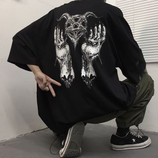 【再入荷】半袖 Tシャツ ゆったり オーバーサイズ XL 黒 かっこいい(Tシャツ/カットソー(半袖/袖なし))