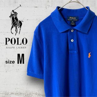 ポロラルフローレン(POLO RALPH LAUREN)の美品 ポロ ラルフローレン 半袖 ポロシャツ M ブルー 青 刺繍ロゴ 送料無料(その他)