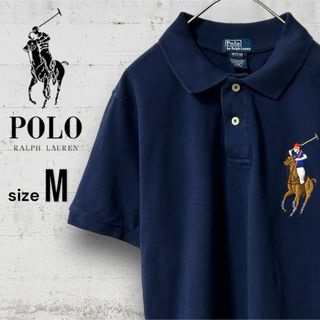 ポロラルフローレン(POLO RALPH LAUREN)の美品 ポロ ラルフローレン 半袖ポロシャツ M ビッグポニー ネイビー 刺繍ロゴ(その他)