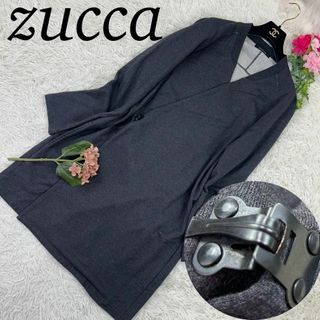 ズッカ(ZUCCa)のA641 ズッカ レディース カーディガン ロング丈 ノーカラー 美品 L(カーディガン)