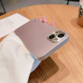HS84☆☆iPhone12ケース アルミ ピンク フラット背面 マットな手触り(iPhoneケース)