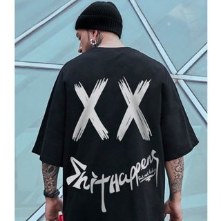 Tシャツ ストリート バックプリント オーバーサイズ 綿100％ 黒 XL(Tシャツ/カットソー(半袖/袖なし))