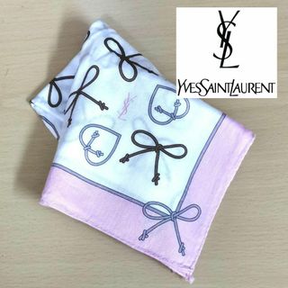 イヴサンローラン(Yves Saint Laurent)のサンローラン イブサンローラン レディース ハンカチ リボン ピンク 白 ysl(ハンカチ)