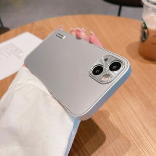 HS96☆☆かっこいいアルミスマホケース iPhone12 シルバー シンプル(iPhoneケース)