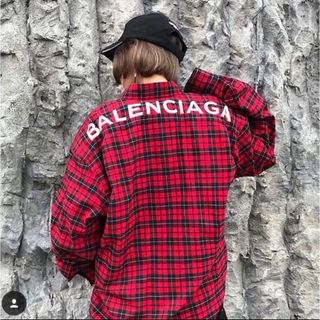 Balenciaga - 【名作】バレンシアガ BALENCIAGA ロゴ オーバーサイズ チェックシャツ