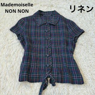 NONNON マドモアゼルノンノン　リネン　チェック　リボン　シャツ　半袖(シャツ/ブラウス(半袖/袖なし))