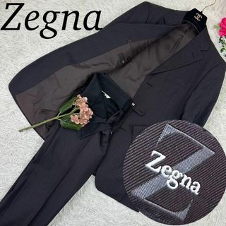 エルメネジルドゼニア(Ermenegildo Zegna)のA621 ゼニア メンズ スーツ 上下 ストライプ ブラウン 茶 M 46(スーツジャケット)