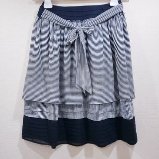 TO BE CHIC トゥビーシック リボン　ボーダー　ストライプ　シフォン(ひざ丈スカート)