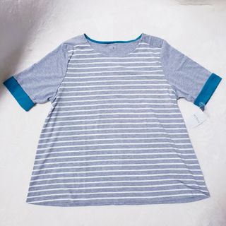 arbre　アルブル　ボーダー　Tシャツ　3L　新品　飾りボタン　半袖(Tシャツ(半袖/袖なし))