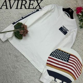 アヴィレックス(AVIREX)のA613 アヴィレックス メンズ カットソー 長袖 トップガンモチーフ 白 L(Tシャツ/カットソー(七分/長袖))