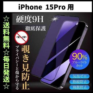 iPhone15pro フィルム ブルーライトカット 覗き見防止 プライバシー(保護フィルム)