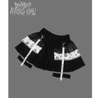 AVENCHUMU×DimMoire ガーターベルトプリントスカート ホワイト(ミニスカート)