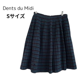 【ワケアリ】Dents du Midi 柄スカート ゆったり ウール混 S(ひざ丈スカート)